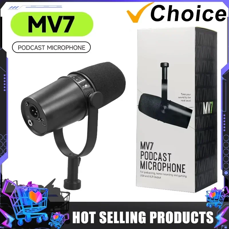 MV7 Microphone Podcast Plastic Version USB/XLR Dynamic Microphone MIC Microphone for Podcasting Recording Live Streaming Gaming