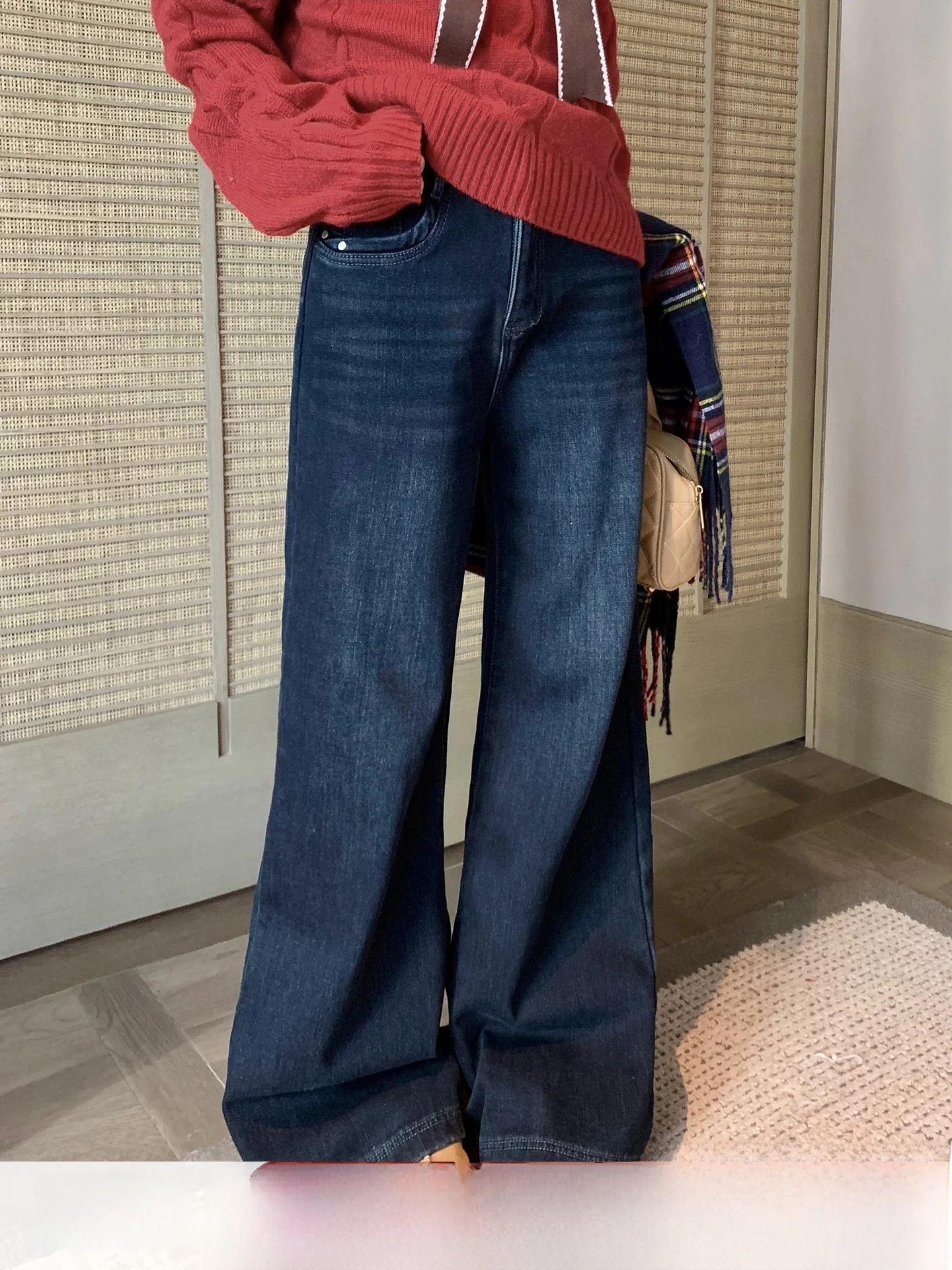 

Женские расклешенные джинсы Anneop Fce на подкладке, с высокой талией, свободного кроя, повседневные, в пол, винтажные, теплые, зимние