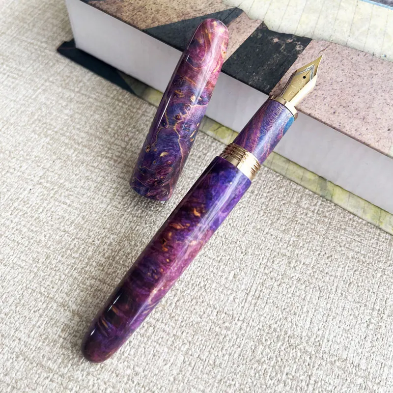 2026 Jinhao Stabilized Wood Fountain Pen Long Knife Blade Nib Green Brown Handcraft Large Size School Gift Writing Office