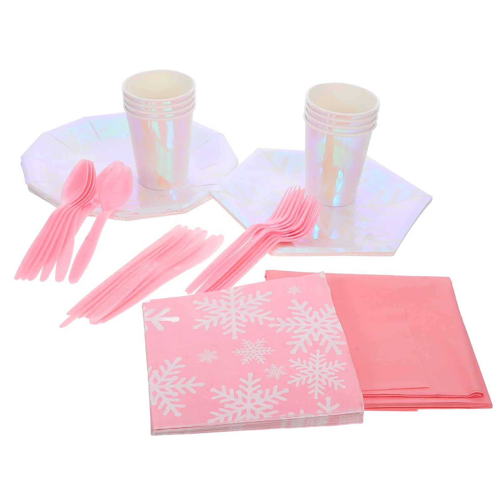 

Disposable Party Supplies Snowflake Iridescent Paper Plates Cups Tablecloth Eco Friendly Winter Decorations for Birthday