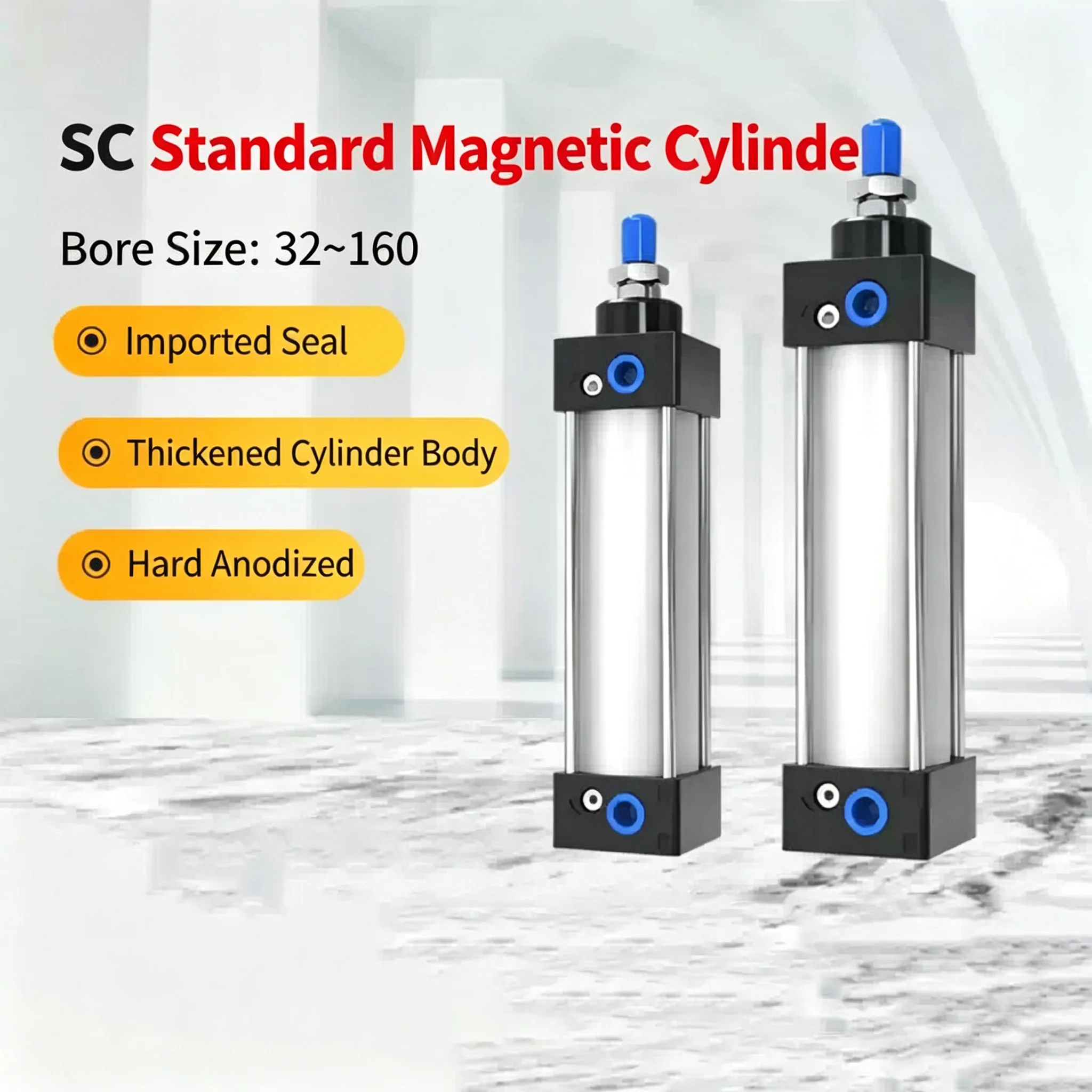 SC100 Double Acting Pneumatic Cylinder Standard Bore 100mm Magnetic Aluminium Alloy Stroke 25-1000mm Air Cylinders