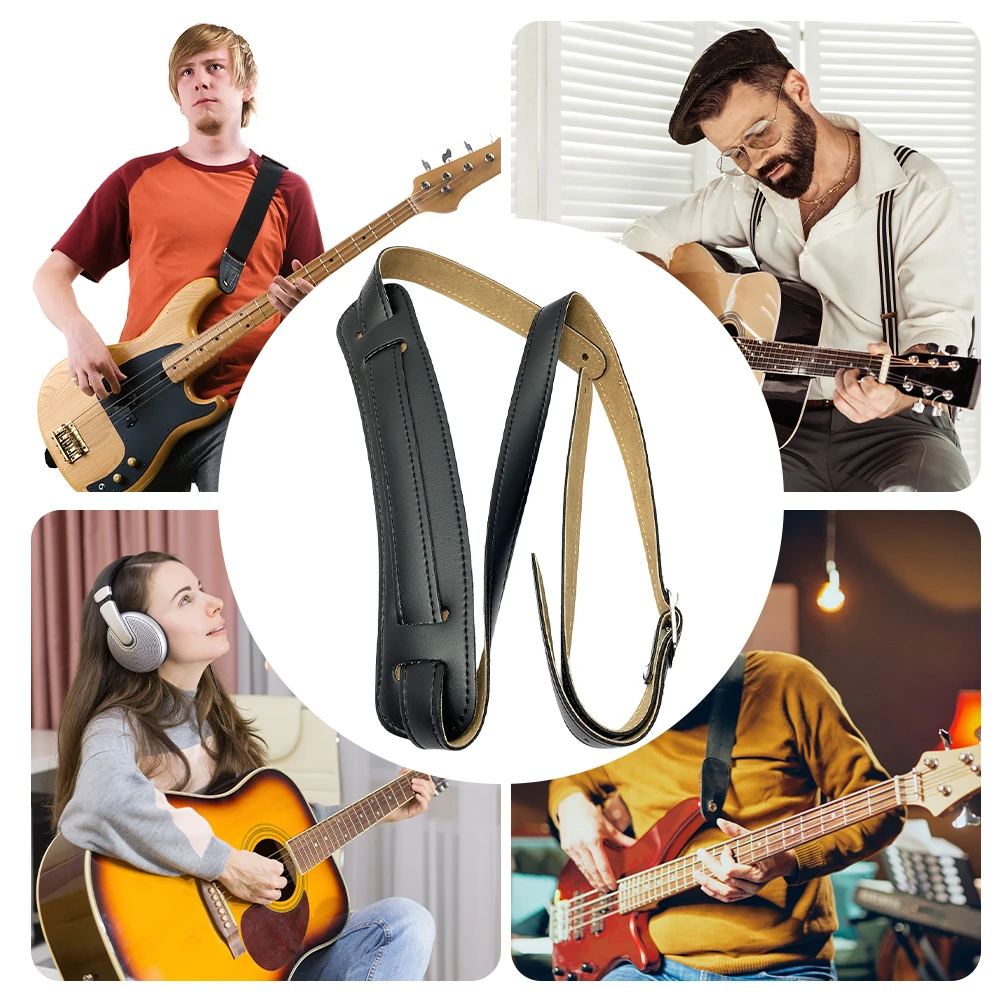 حزام مبطن من الجلد بطول قابل للتعديل حزام جيتار كهربائي مع مشبك معدني مع وسادة كتف لباس شعبي كهربائي صوتي #3