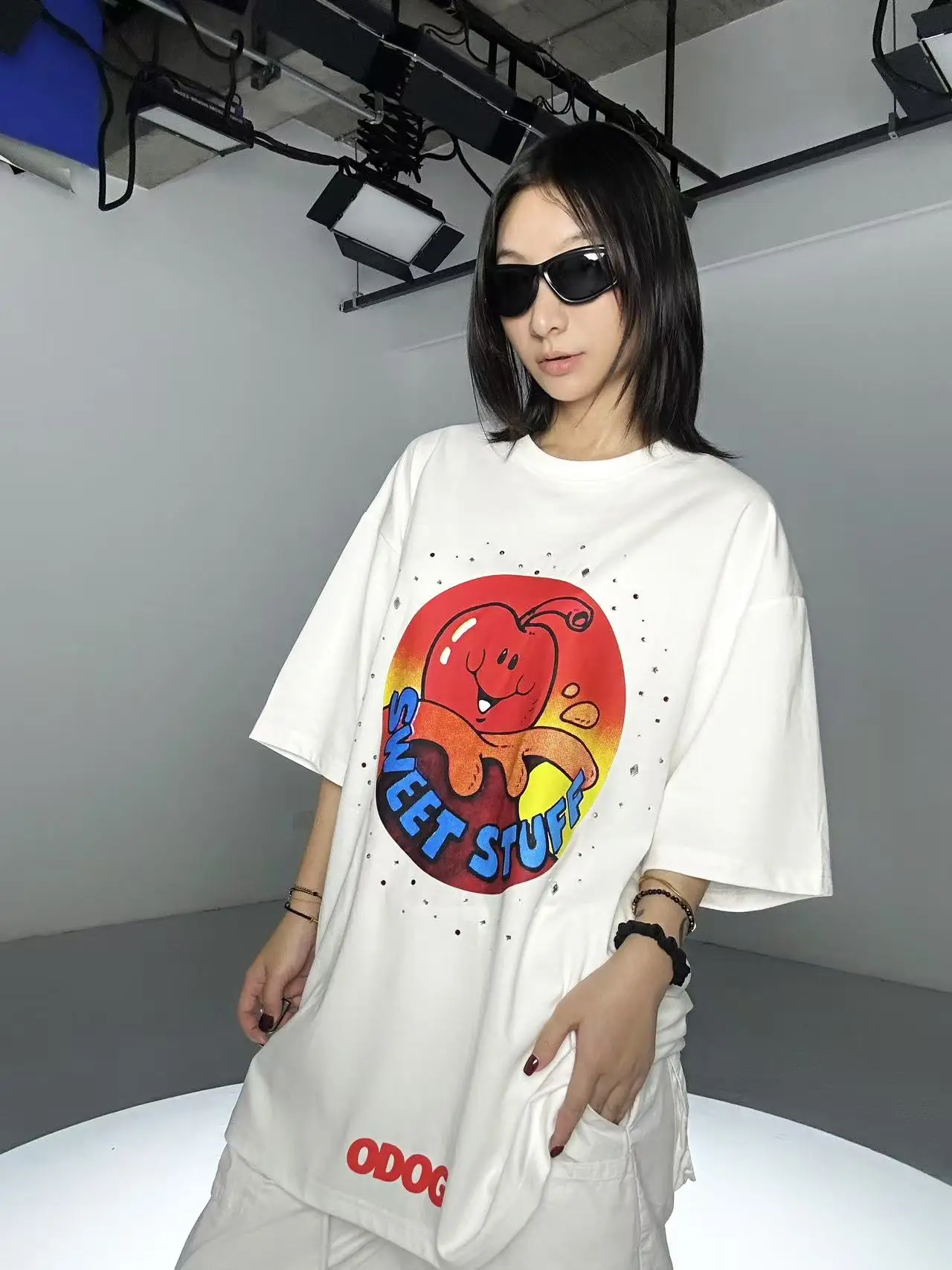 

Odog Cool Streetwear ort Sve T-irt Glitter Print American Casual Wear Breathable Sweat-ng Dancewear for Men And W...