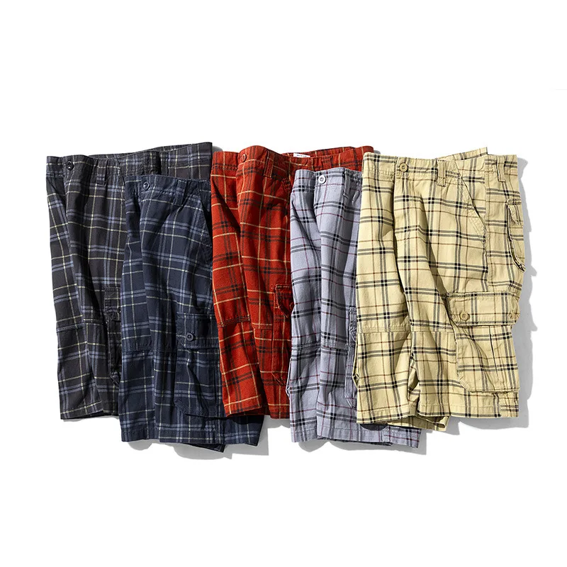 

New Fashion Men Plaid Casual Shorts Jogger Loose Tooling Shorts Pants Quality Cotton 100% Male Straight Knee Length Shorts Pants