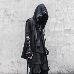 Punk Trench Hooded Cape Jackets Men Hip Hop Gothic Sleeveless Coat Windbreaker Streetwear Harajuku Spring Functional Men Clothes