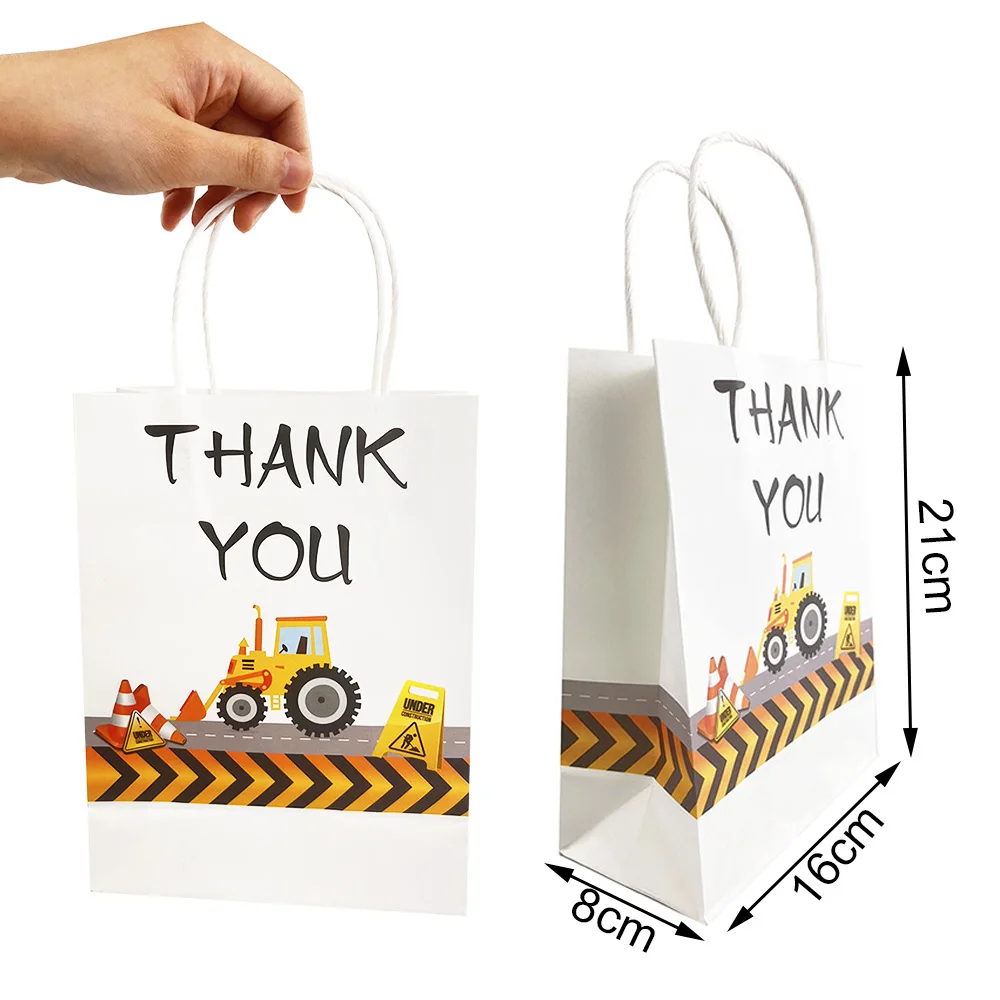 10/30/50pcs Excavator Paper Bags For Construction Truck Theme Birthday Party Decoration Gift Bag with Handle