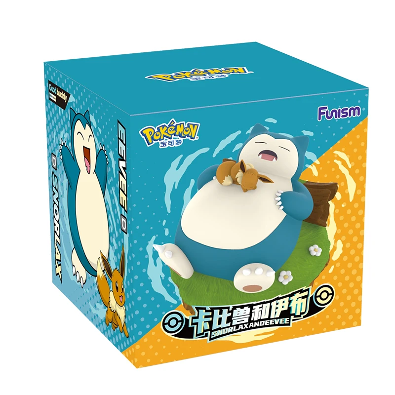 Pokemon Anime Actiefiguren Snorlax Met Eevee Poppen Funism Echte Originele Desktop Ornamenten Model Collectie Kid's Speelgoed Gift