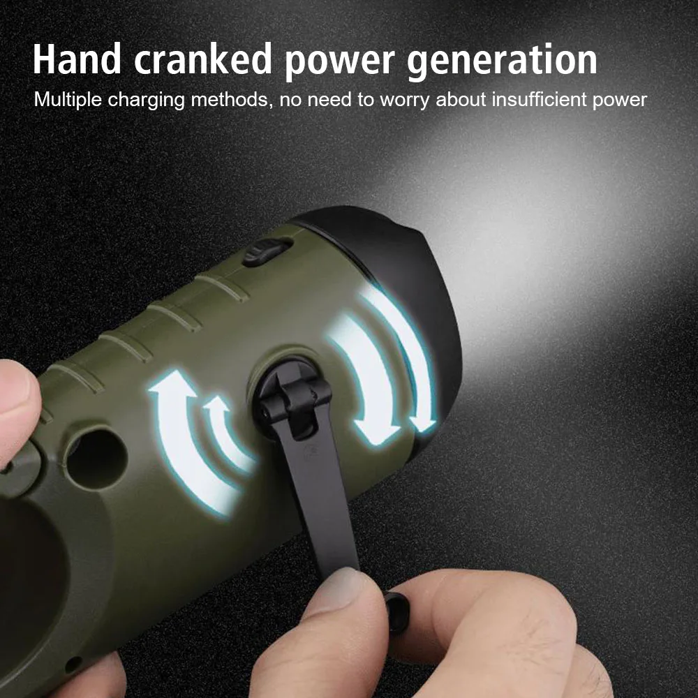 Portable USB Charging for Outdoor Camping Hiking Survival Gear Solar Powered LED Flashlight Hand Crank Dynamo Flashlight