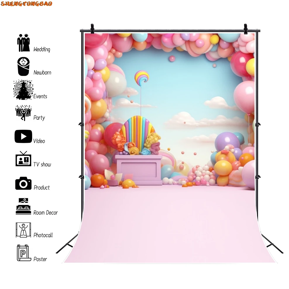 Baby 1st Birthday Photography Backdrop Girl Boy Baby Shower Balloons Cake Smash Party Decor Photo Background Studio Props