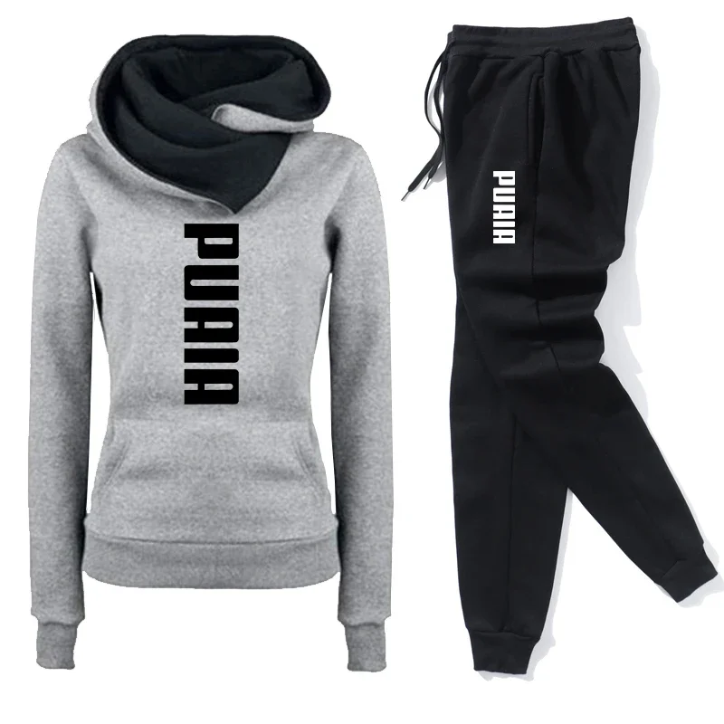 Autumn Winter Warm Womens Tracksuit Hooded +Jogger Pants 2-Piece Set Daily Casual Sweatshirt High Quality Ladies Sports Clothes