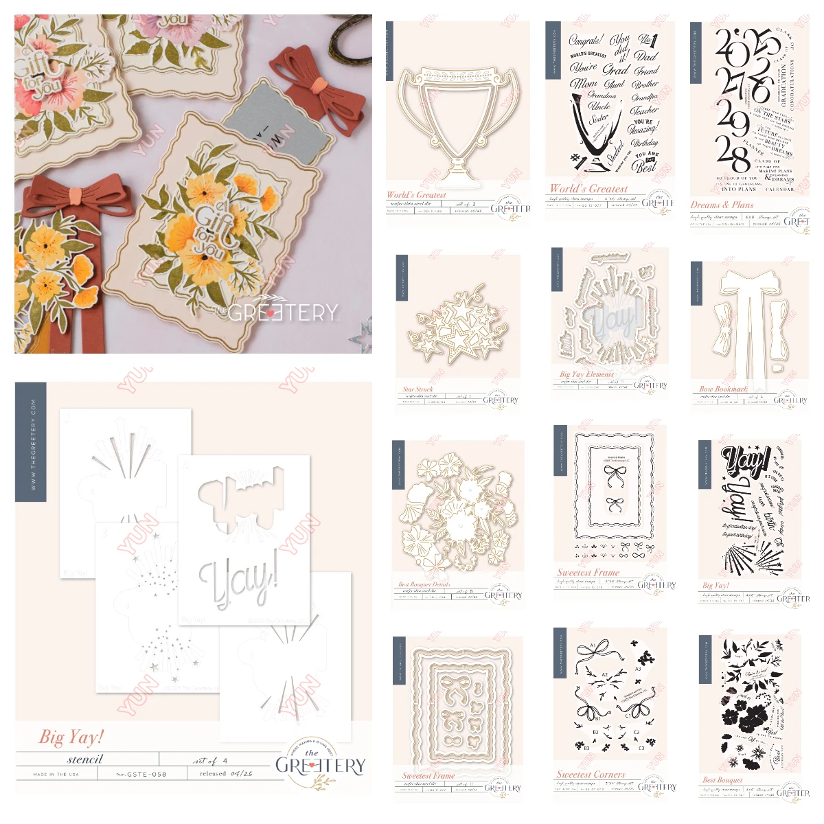 

New Greetery Dies Stamps Stencils set Worlds Greatest Dreams & Plans Bow Bookmark Bouquet Star Struck Die for Scrapbooking Card