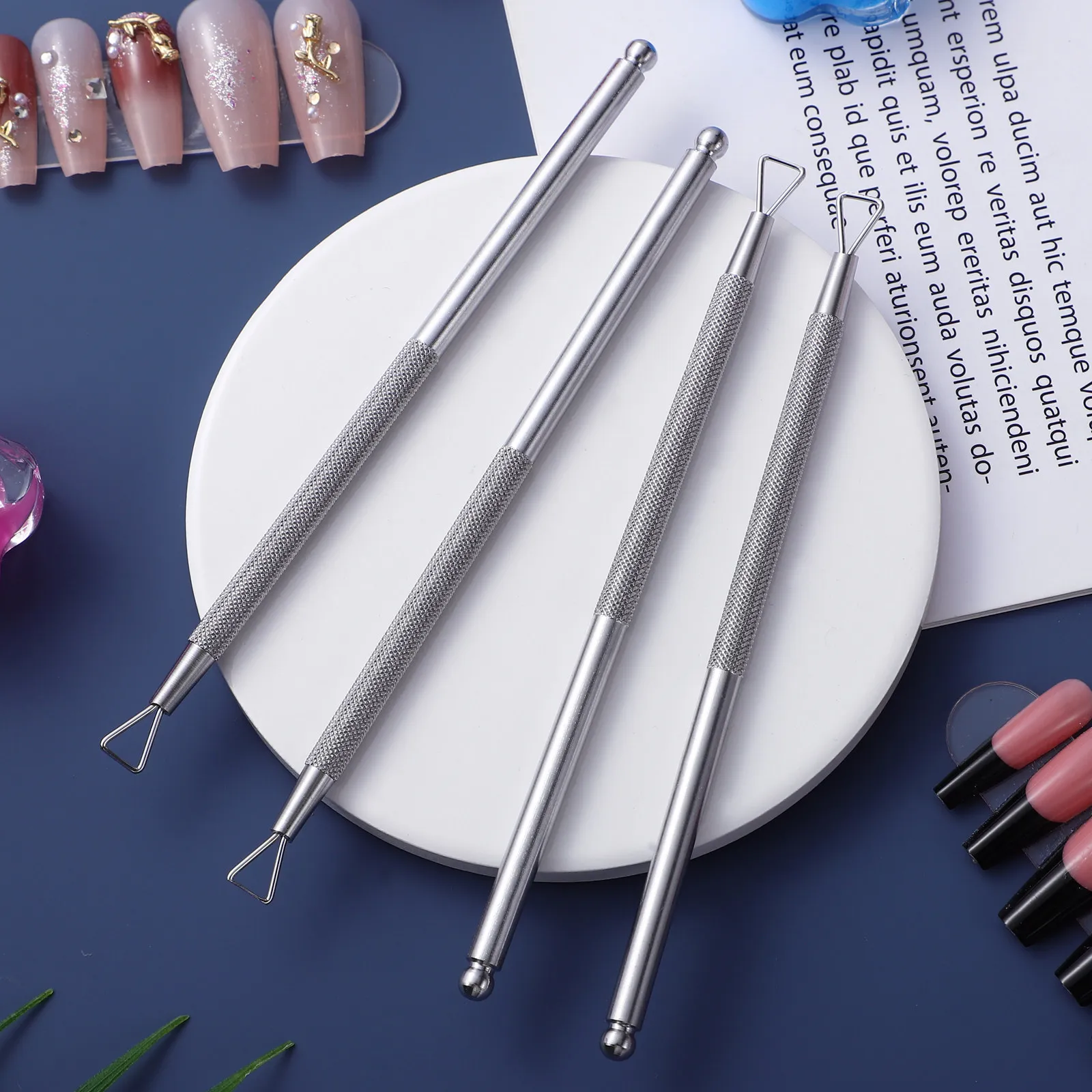 4Pcs Triangle Cuticle Peeler Stainless Steel Nail Art Pusher Gel Polish Remover Ergonomic Handle for Home Spa Salon Use