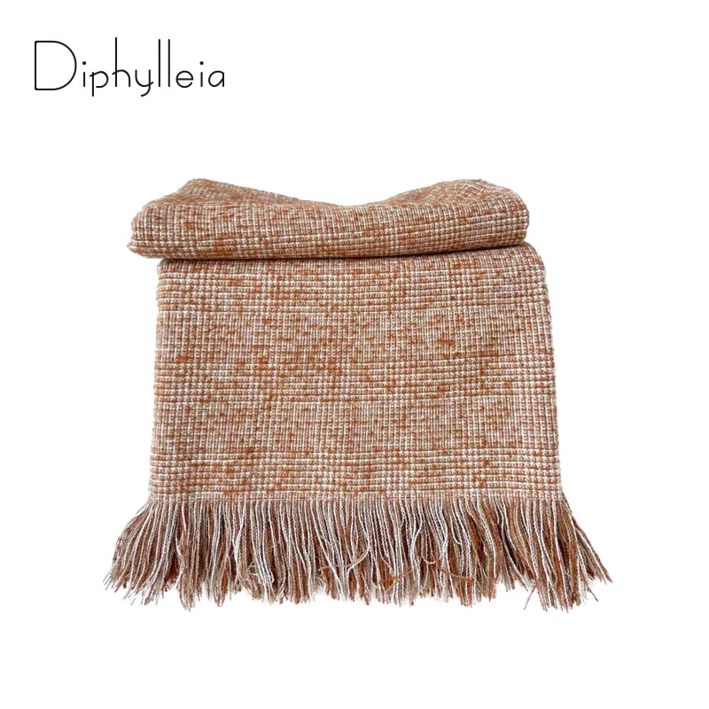 Diphylleia Beautiful Rust Orange Woven Sofa Throw Blanket With Tassels Cozy Bed Scarf Rug For Couch Fall Halloween Decoration