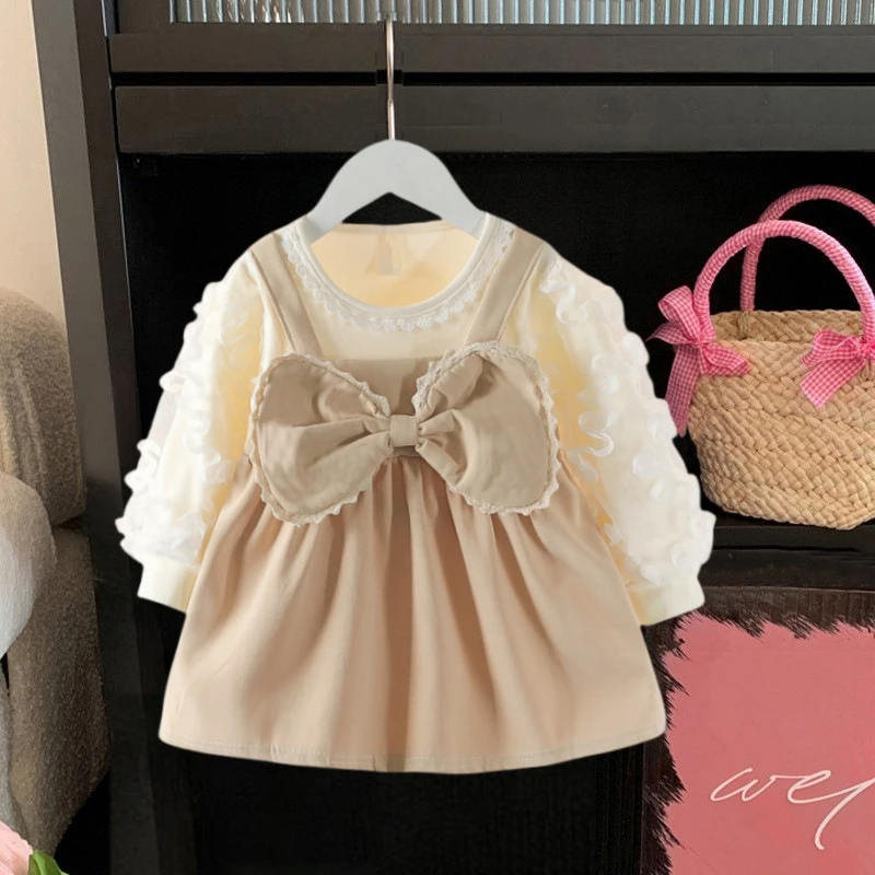 

Baby First Birthday Outfit Princess Dress for Baby Girl Bow Long Sleeved Baby Dress for 0-2 Years Old