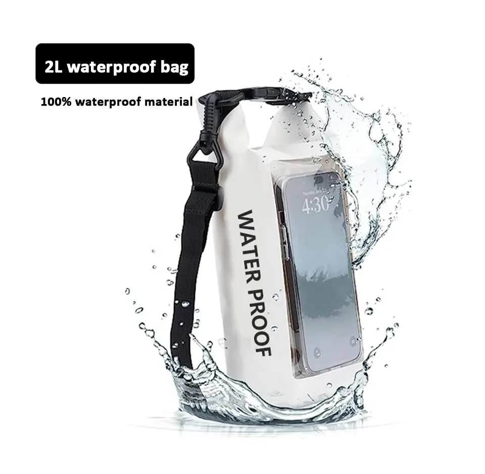 2L/5L Wasserdichte Trockentasche mit Touchscreen, Schwimmen, wasserdichte PVC-Tasche, Rafting, schwimmende Outdoor-Sporttasche, Aufbewahrungstasche für Surfbrett und Kajak – Detail 14
