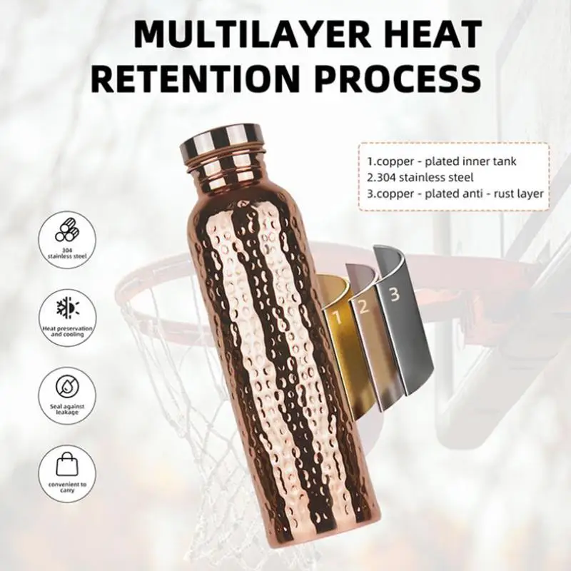 [1Pcs 800ML Electroplated Copper Water Bottle​ ​One-Click Open Lid​ Anti-Slip​ ​Bottle]