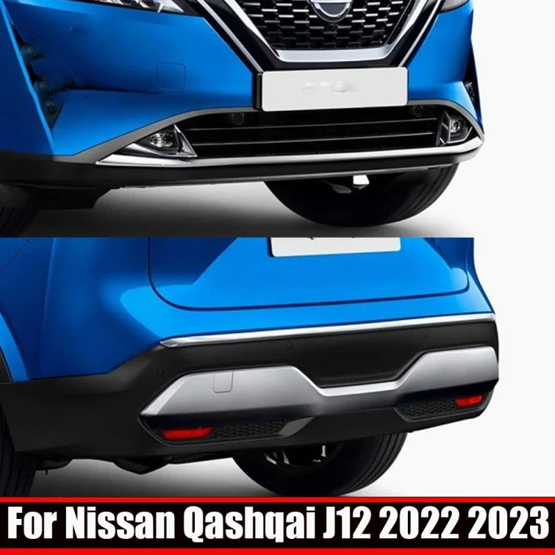 

For Nissan Qashqai J12 2022 2023 ABS Chrome Front Rear Bumper Grill Protector Guard Skid Plate External Decoration Accessories