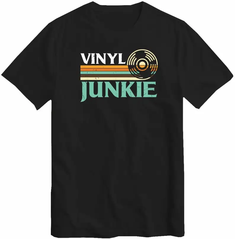 Vinyl Junkie T-shirt Men's Unisex Music Lovers LP Records DJ Turntable Vintage Design Music Collector Gift Short-sleev Tee