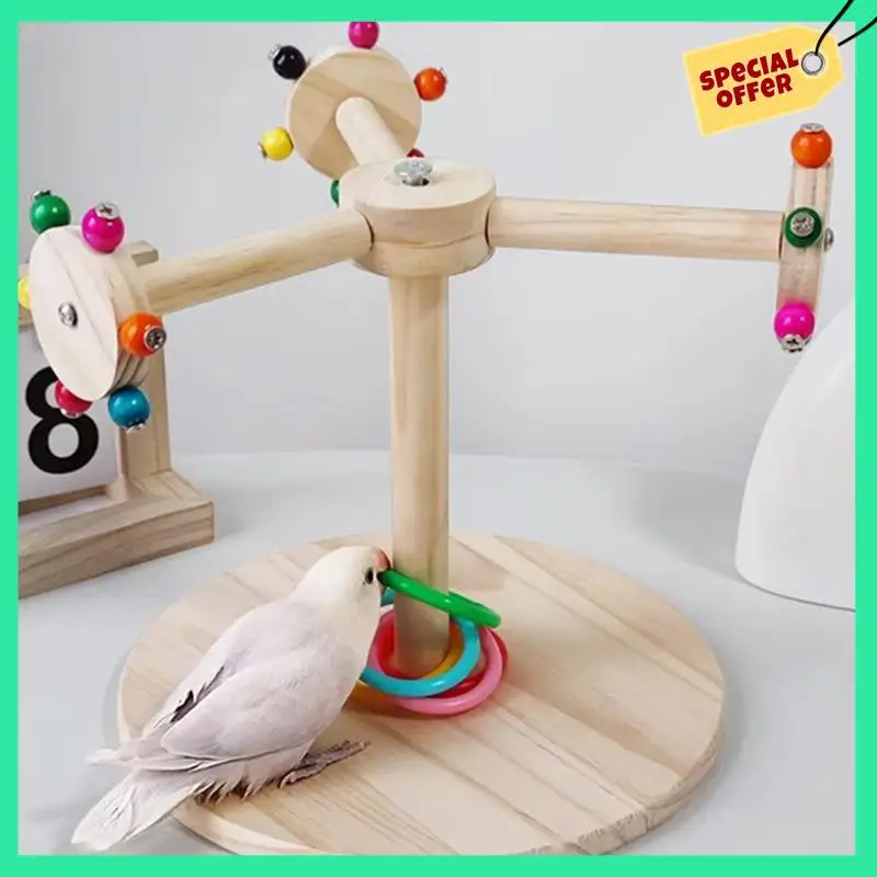 -A14E pássaro poleiro suporte poleiro vara brinquedo para pardal girando moinho de vento design pássaro garra moagem suporte para calopsitas araras