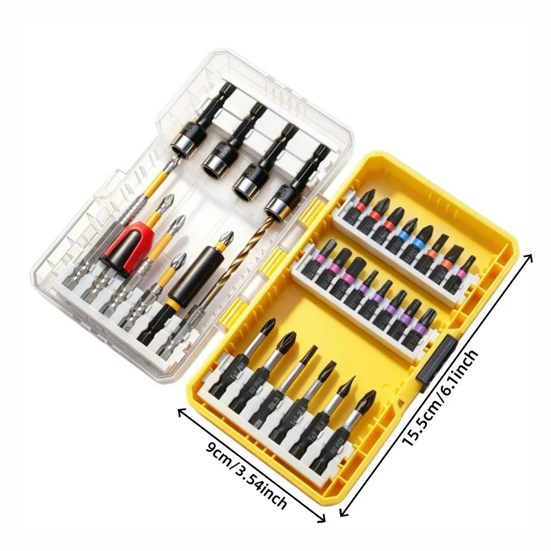 34Pcs Impact Driver Bit Set, Color Coded S2 Steel Screwdriver Bits & Nut Drivers Set with Clear Storage Case
