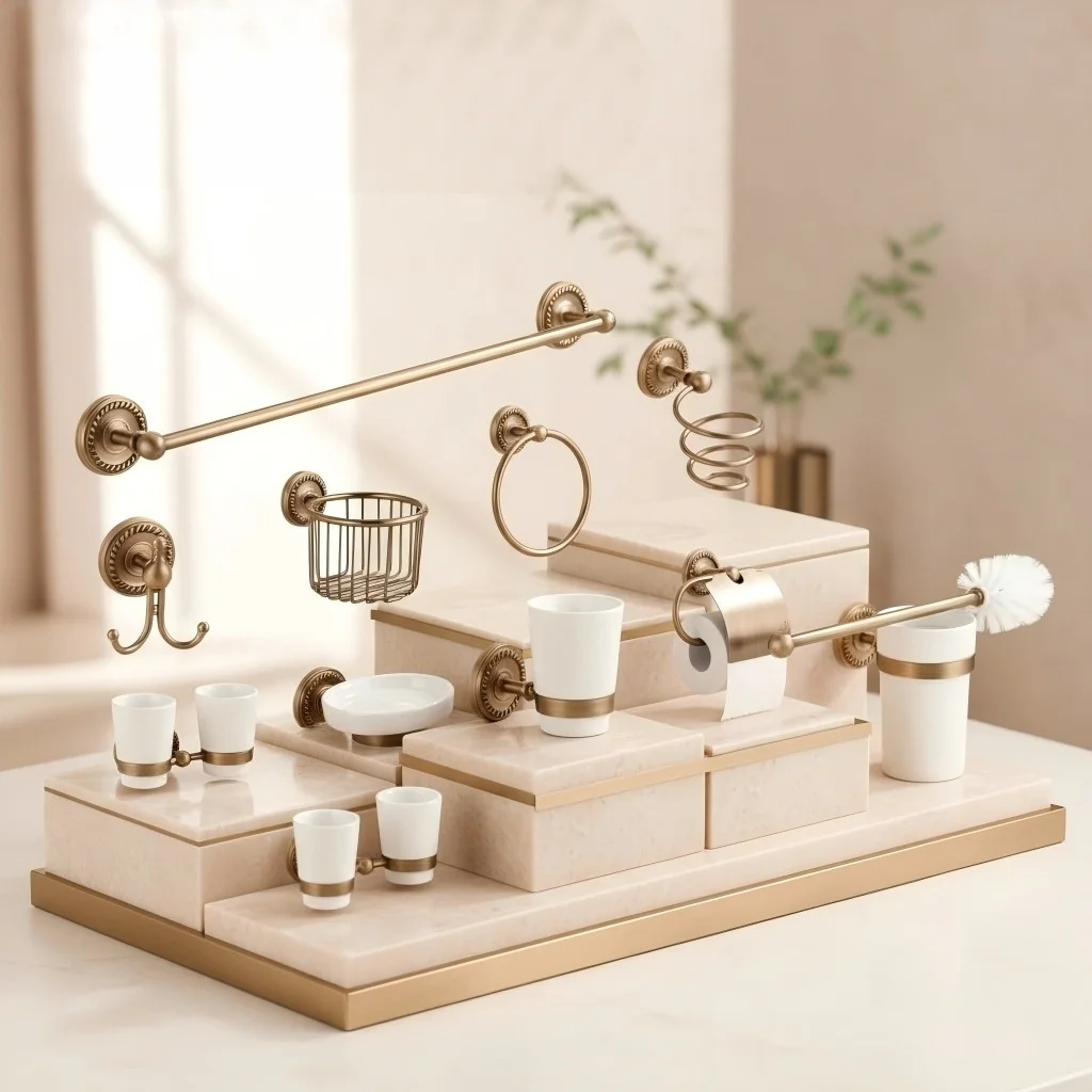 

Античный матовый набор аксессуаров для ванной комнаты из твердой латуни с крючком для халата, держателем для бумаги, вешалка для полотенец, корзина для мыла, фурнитура премиум-класса