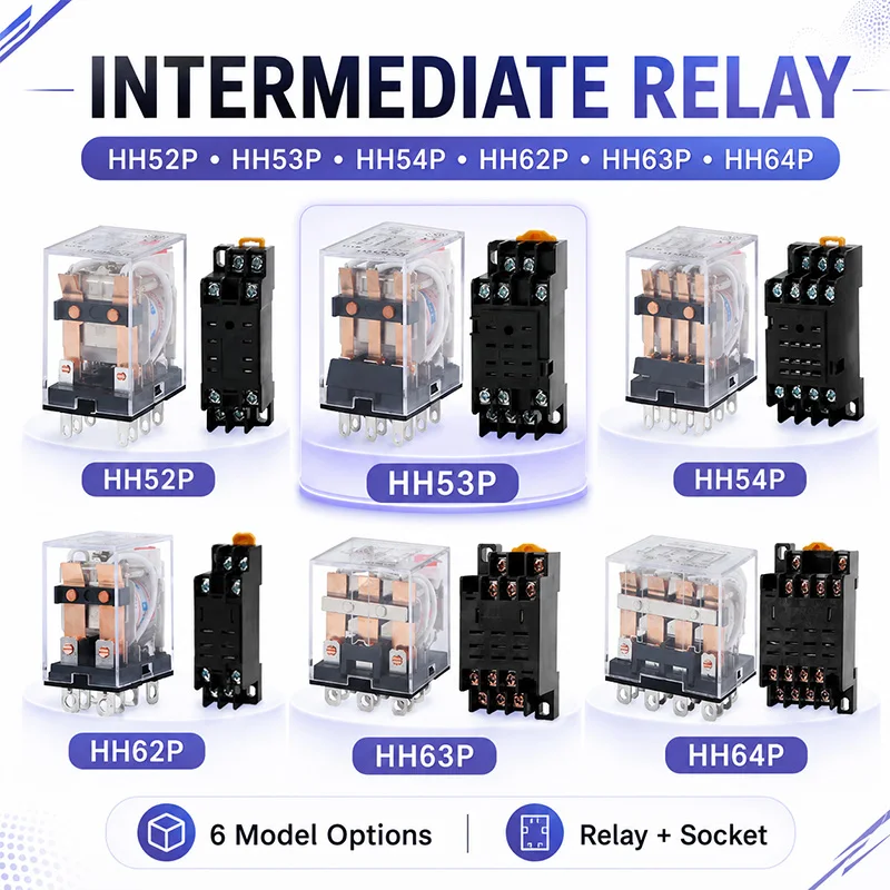 1PC Plug In Power Relay With Socket Base HH52P HH53P HH54P HH62P HH63P HH64P DC 12V 24V AC 220V 8 11 14 Pin Electromagnetic Coil