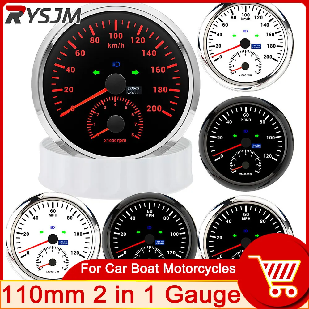 Waterproof 110mm Speedometer 120 200km/h MPH GPS Speed Meter Tachometer 2IN1 Gauge Red Backlight 12V/24V for Car Boat Truck