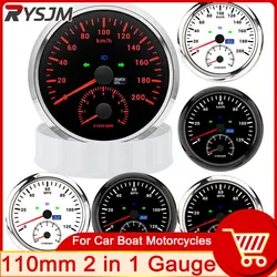 Waterproof 110mm Speedometer 120 200km/h 160 120 MPH GPS Speed Meter Tachometer 2IN1 Gauge Red Backlight 12V/24V for Car Boat