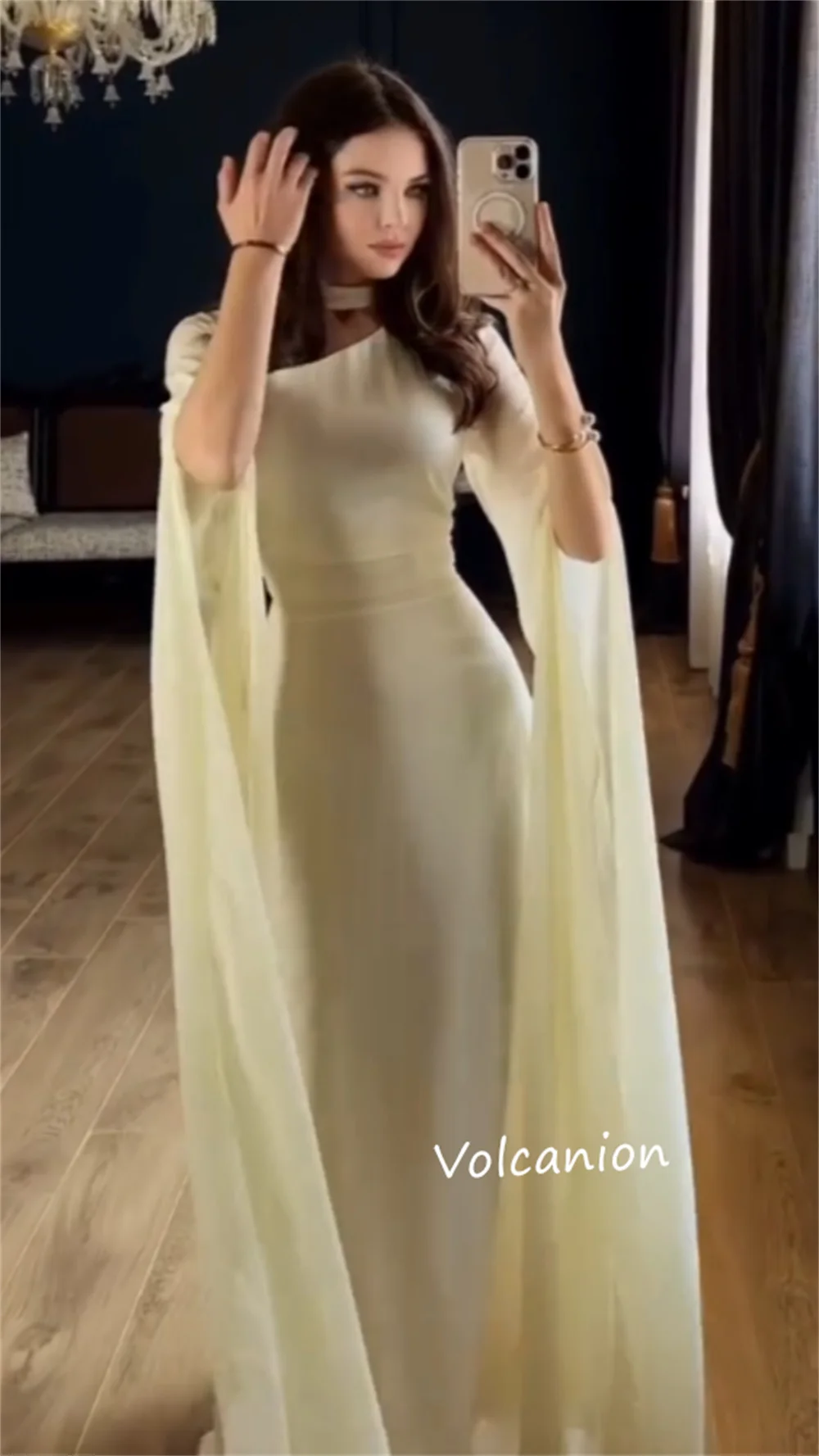 Индивидуальные шифоновые длинные платья трапециевидной формы с рюшами и высоким воротником на заказ, элегантные простые размеры для выпускного вечера, доступны