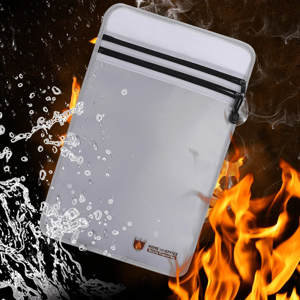 Small Silver Waterproof Fireproof Office Supplies Organizer Double Zipper Portable Storage Bag Size 27*17.5 CM