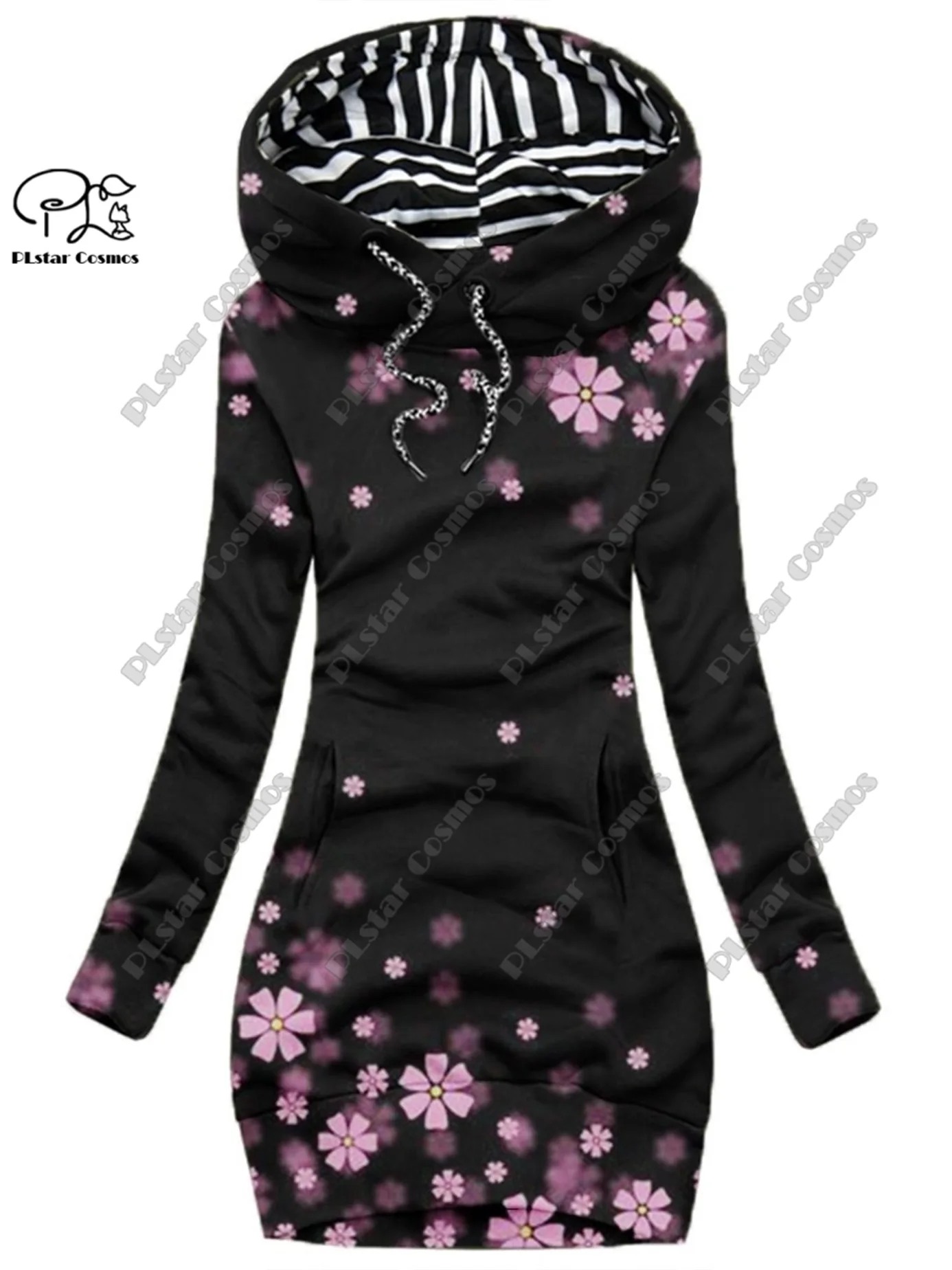 PLstar Cosmos 3D printed women's long sweatshirt dress floral butterfly snowflake pattern casual slimming series  X2