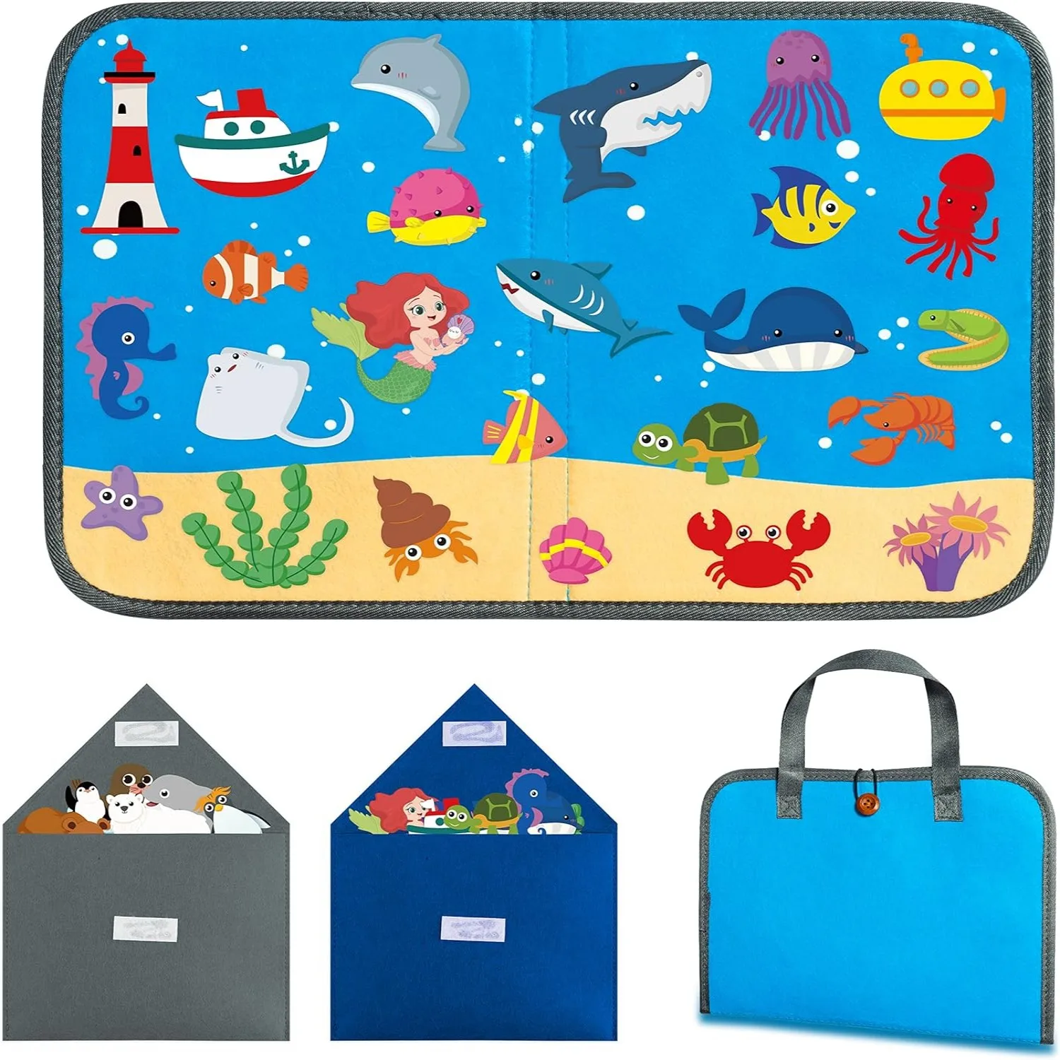 53PCS DIY Felt Story Board,Portable Felt Marine Polar Theme Busy Board Educational Learning Travel Toys Christmas Present