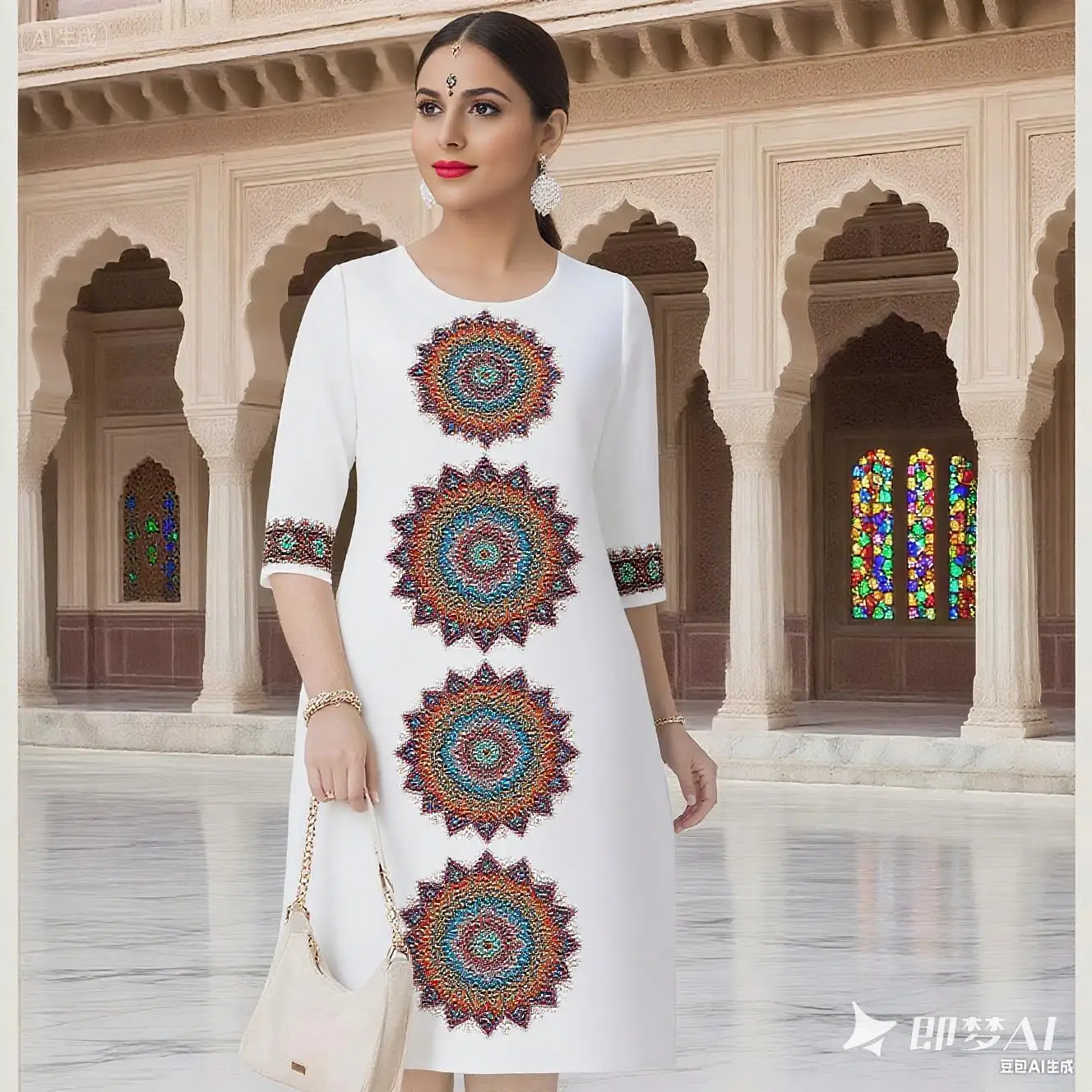 فستان مسلم كورت عصري أنيق مستقيم أنبوب النمط الوطني الزهور نمط تنورة نوبل شق تنحنح Abito Donna Musulmana #5