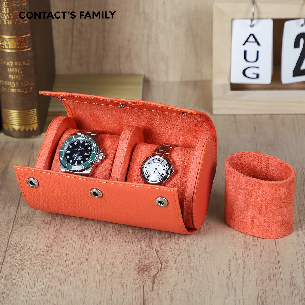 Genuine Leather 2 Slots Watch Roll Travel Box Portable Luxury Watch Display Case Storage Bag Watch Organizer Gift