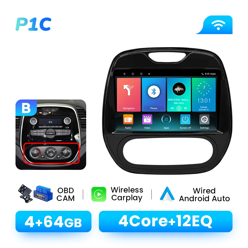 XONRICH 9 "Android 14 autoradio voor Renault Captur CLIO Samsung QM3 (2011-2018) | Draadloze CarPlay GPS DSP multimediaspeler