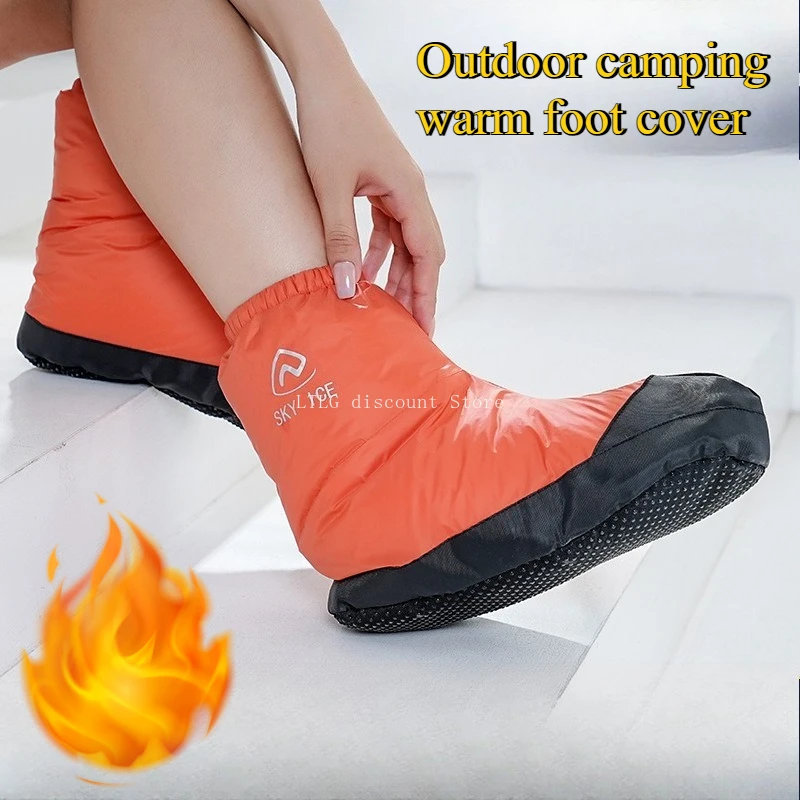 

Outdoor Camping Warm Foot Cover Anti Slip White Duck Down Socks Shoe Covers Waterproof Indoor Winter Warm Down Foot Covers