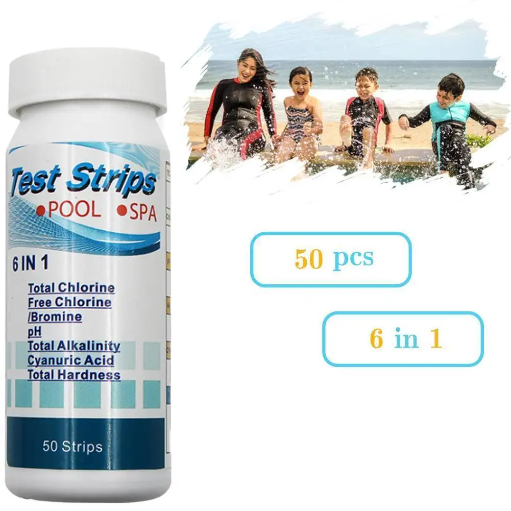 6-in-1 Chlorine PH Test Strips SPA Swimming Pool Water Test Chlorine Alkalinity Residual Value Hardness Test Paper Test Strap