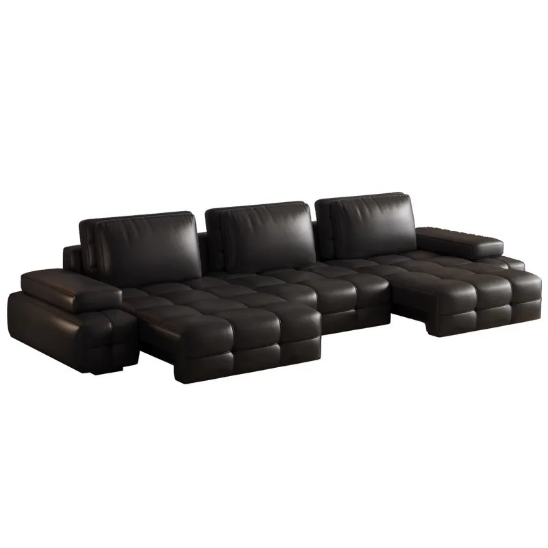 

Lawrence Leather Sofa First Layer Cowhide Multi-functional Electric Retractable Zero Against The Wall Italian Living Bed