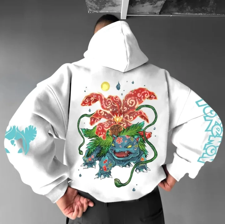 

Мужская толстовка с капюшоном «Покемон», осень-зима 2025, свободная версия, уличная одежда с мультяшным принтом, повседневная одежда в стиле ретро