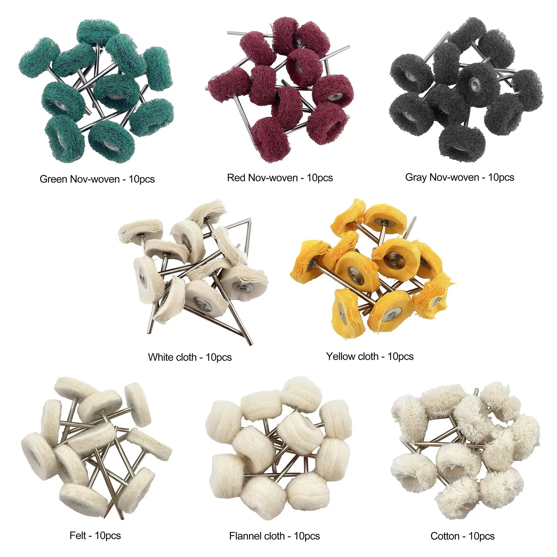 10Pcs Tomenty Dental Polishing Brush Wheel Rotary Tools 2.35mm HP Shank Wool & Goat Cotton Black Buff for Dentistry Material