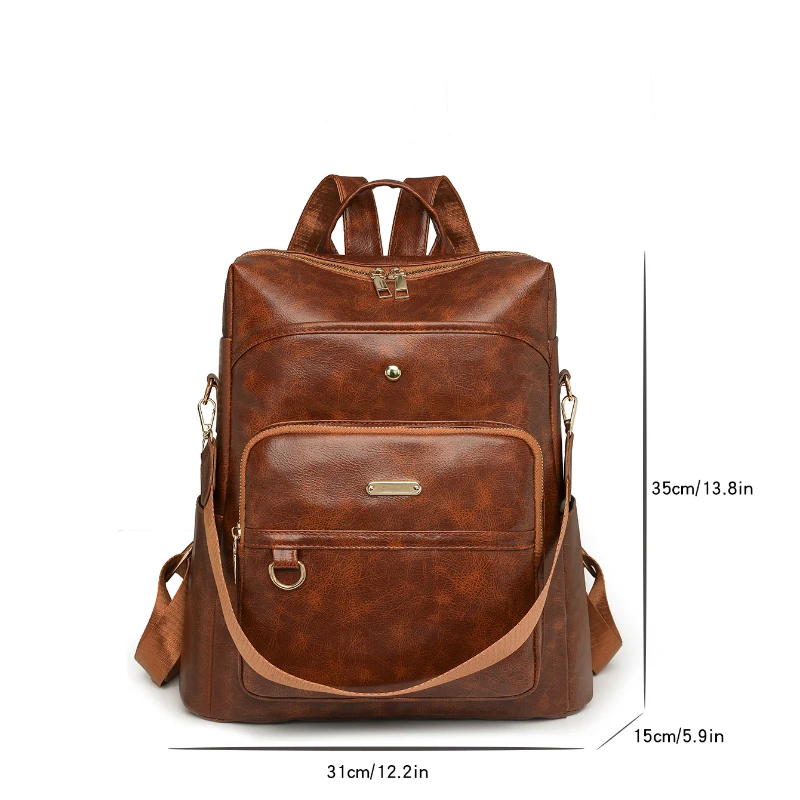 حقيبة ظهر نسائية عصرية من البولي يوريثان بسيطة بلون سادة وقابلة للتحويل للسفر مع حقيبة كتف كاجوال متعددة الاستخدامات بسعة كبيرة