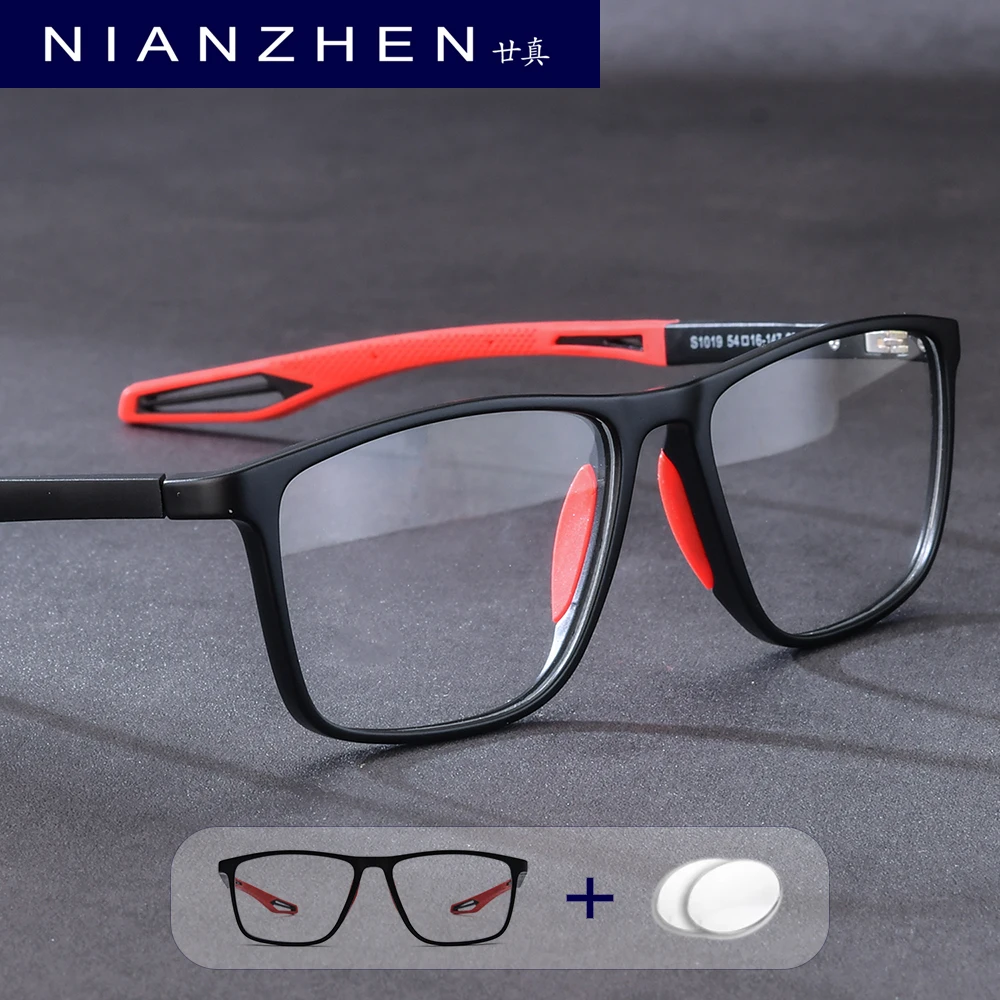 NIANZHEN Myopia Prescription Eyeglasses Photochromic Progressive Optical Eyewear Lens Men Square TR90 Glasses Frame 1019