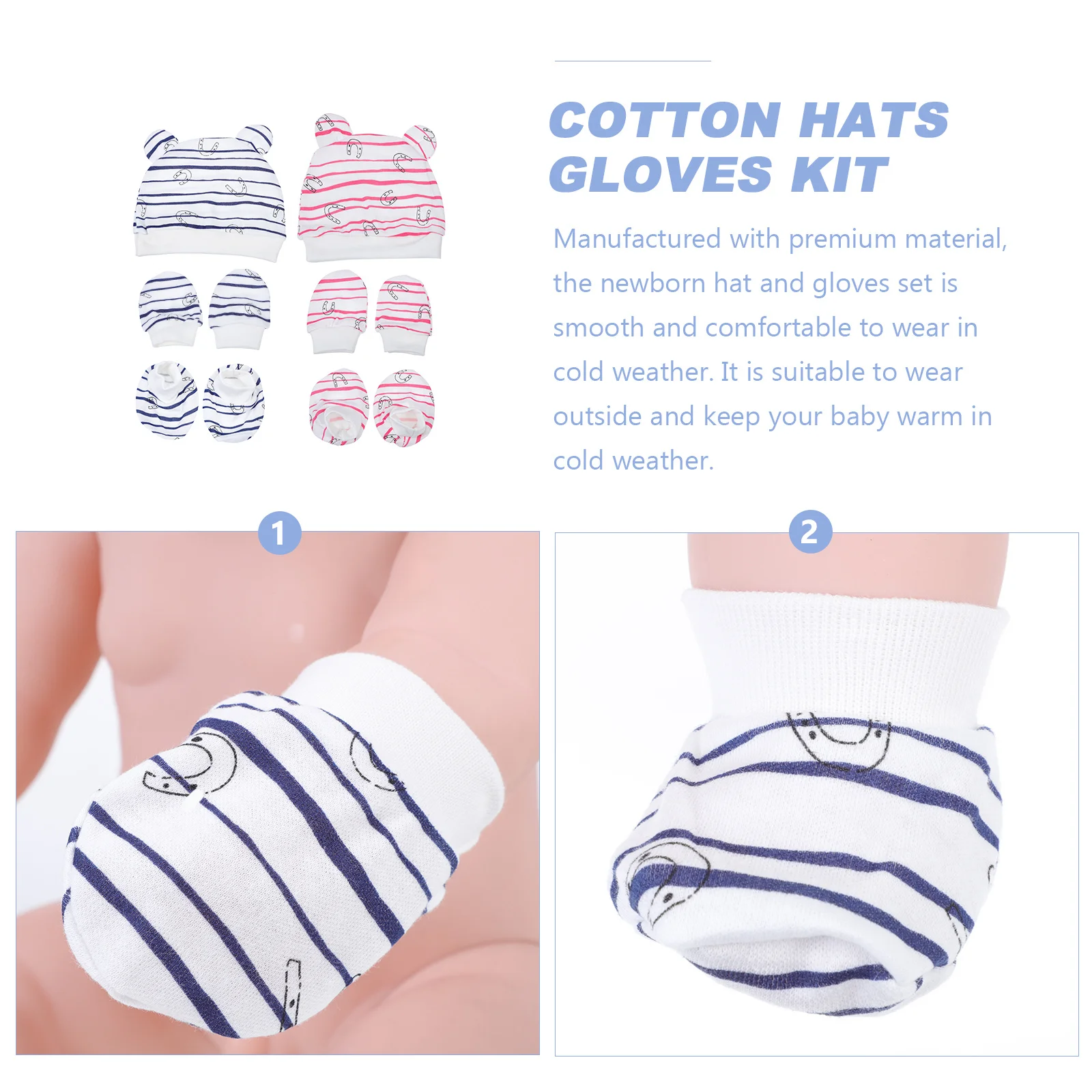 

2Sets Baby Cotton Hats Gloves Anti-Scratch Hand Covers Newborn Lightweight Comfortable Set Cotton Hats Gloves Kit