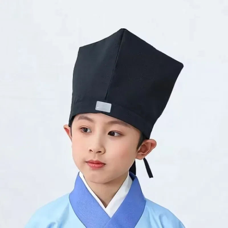 

Boys Hanfu Hats Chinese traditional Ancient scholar Black Hat Headdress Vintage Fittings Confucian Towel Cosplay Hat For Men
