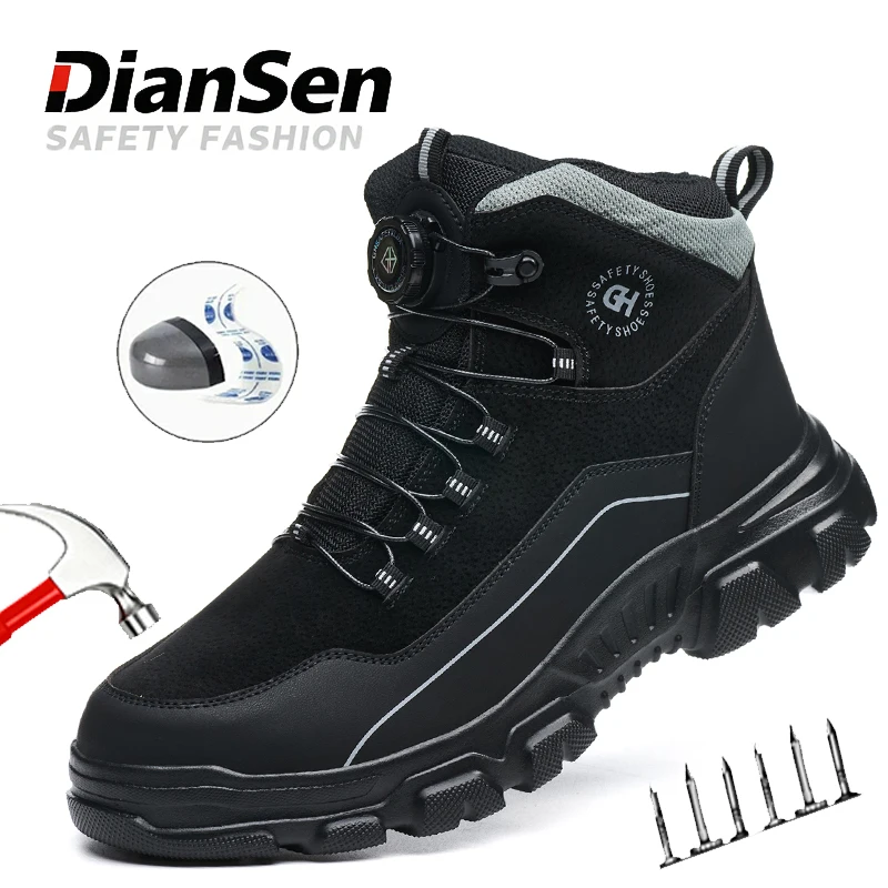 

Mens Steel Toe Boots Indestructible Work Boots Safety Shoes Rotary Button Work Shoes Anti-puncture High Top Work Sneakers