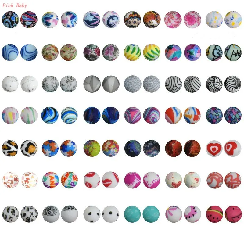 10pcs Silicone Beads 15mm Tie Dye Print Baby Teether Toys BPA Free for Jewelry Pacifier Chain Making Baby Chewable Accessories