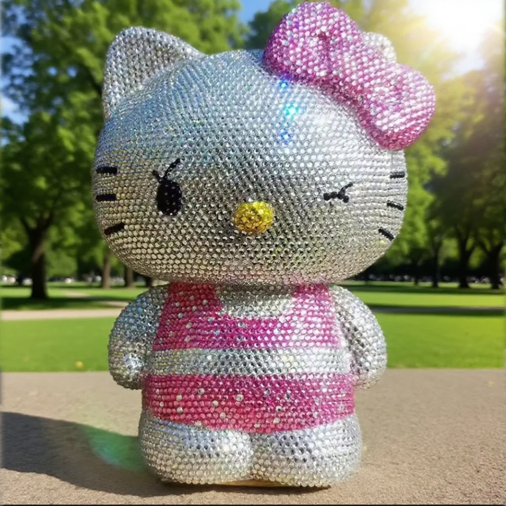 Desktop decora Hello kitty Handmade Coin Storage Box Rhinestones Crystal Bank Money Boxes Storage Kids Home Decor Money GiftHH66