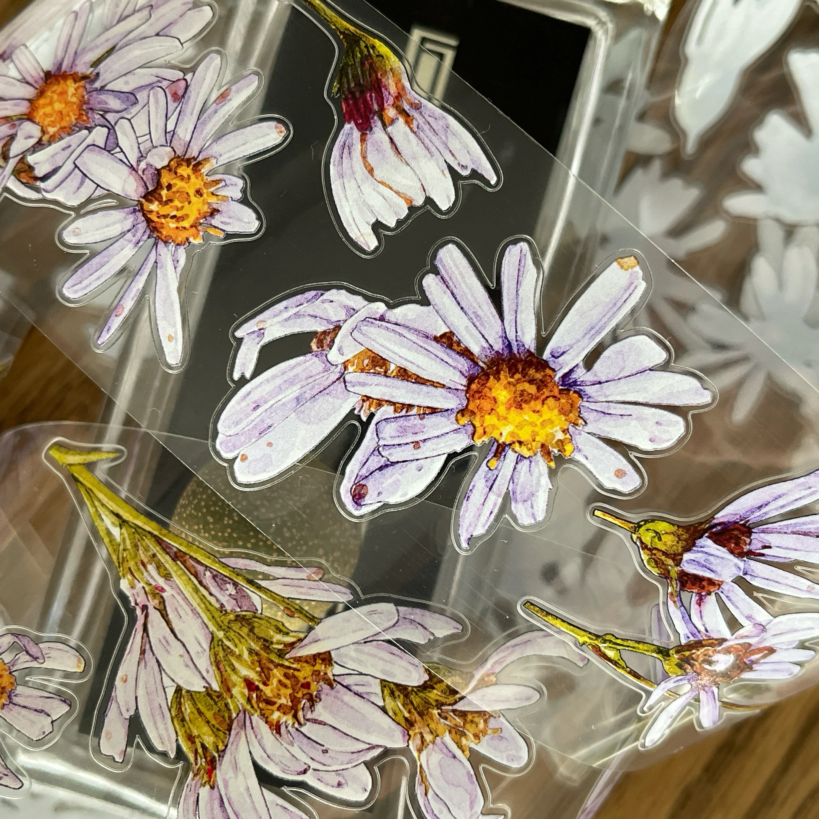 

A41# Hand-drawn Wild Purple Chrysanthemum Daisy Pet Washi Tape for Planner Materials