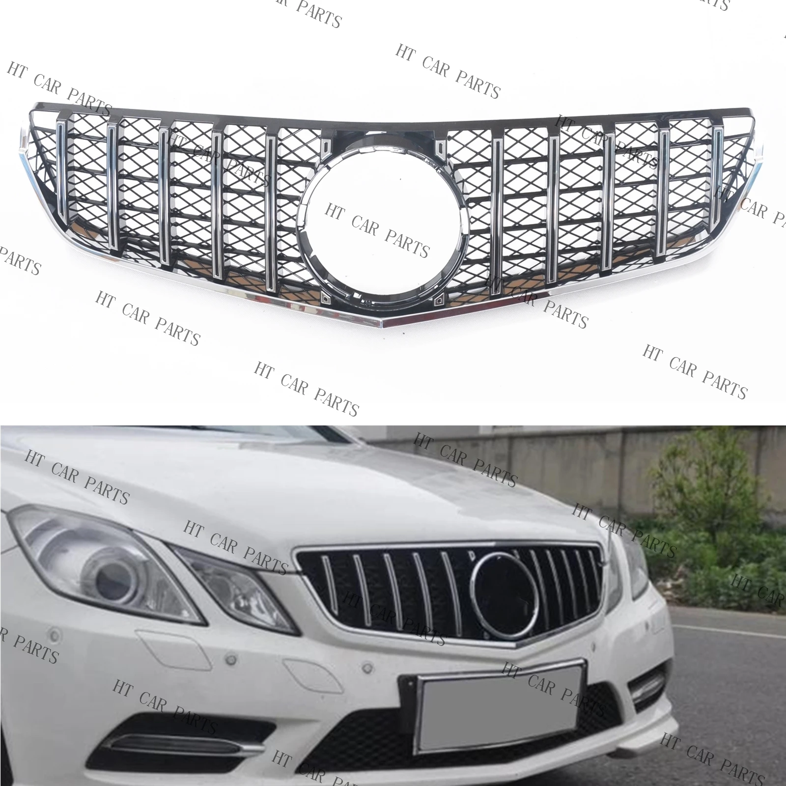 1 Piece Silver GT R Style Front Bumper Grill Mesh Grille For Mercedes Benz E Class Coupe 2009-2013 W207 C207 AMG