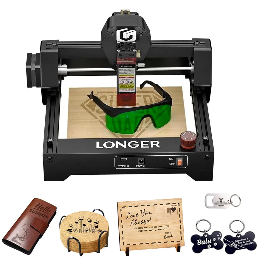 LONGER Mini Graveur Laser 5.5W 3.5W 2.5W Portable Compact Machine de Gravure Laser WiFi DIY Bois Cuir Acrylique LightBurn LaserGRBL Pré-assemblé